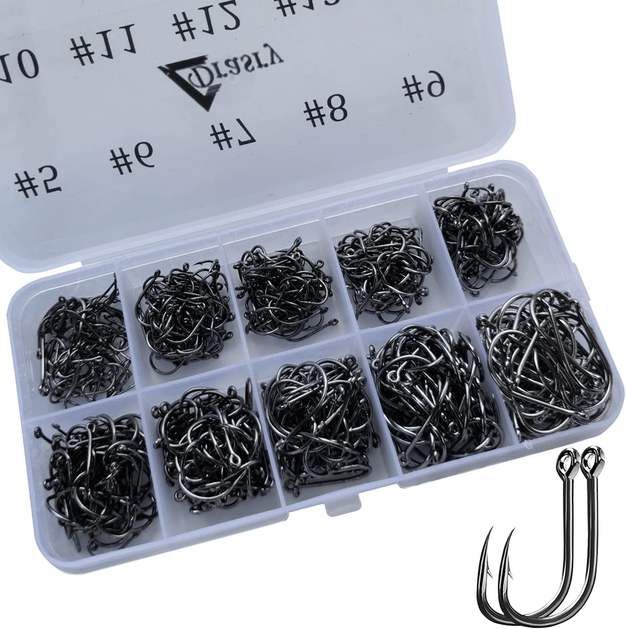 Fishing Hook Set with barbs 3-12# Perforated Hook Black tubes for 100 Boxed 
