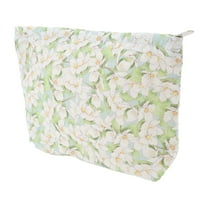 1 Pc Women Portable Floral Clutch Makeup Bag for Travel Vacation Green White Cotton
