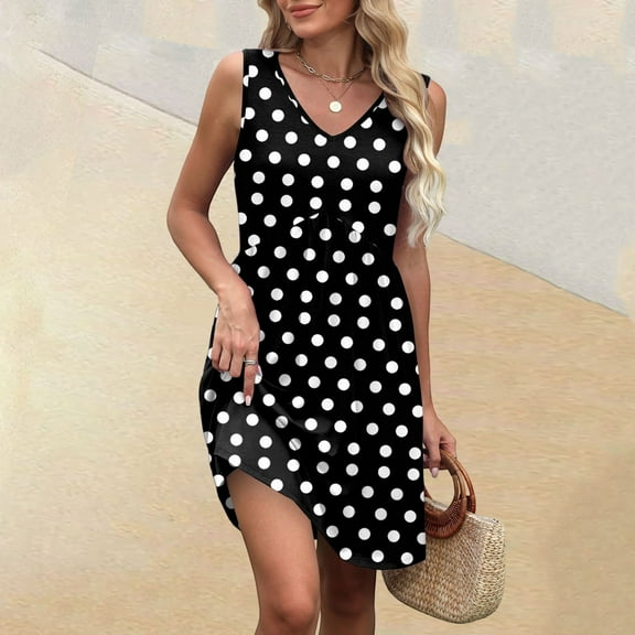 Dresses for Women Casual Summer Sundress Beach Vacation V-Neck Sleeveless Tank Dress with Pockets