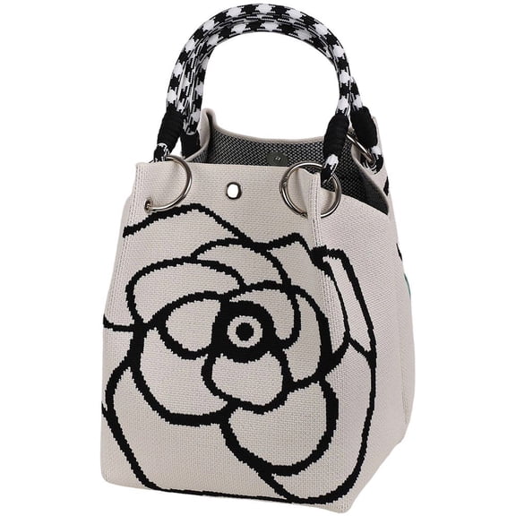 Hsqqdc Knitted Tote Bag, Flowers Pattern Shoulder Shopping Handbag for Women