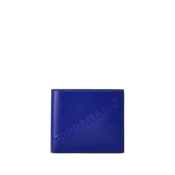 Ferragamo Men's Embossed Logo Leather Bifold Wallet, Lapis
