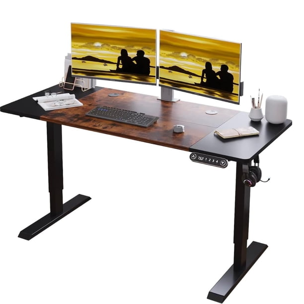 Escritorio Elevable de Altura Ajustable 140 × 61 cm para Oficina en Casa, Mesa de Trabajo Ergonómica con Estructura Metálica | ORZEL