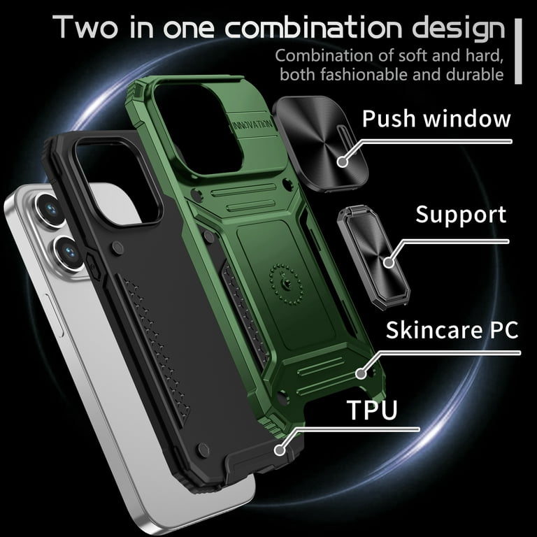 for iPhone 15 Pro Max Case Heavy Duty with Camera Cover, Build in