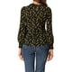 thumbnail image 3 of Blusa floral negra de cuello redondo con volantes y abertura en la espalda, con puños fruncidos para mujeres Inspire Chic, talla S, 3 of 7