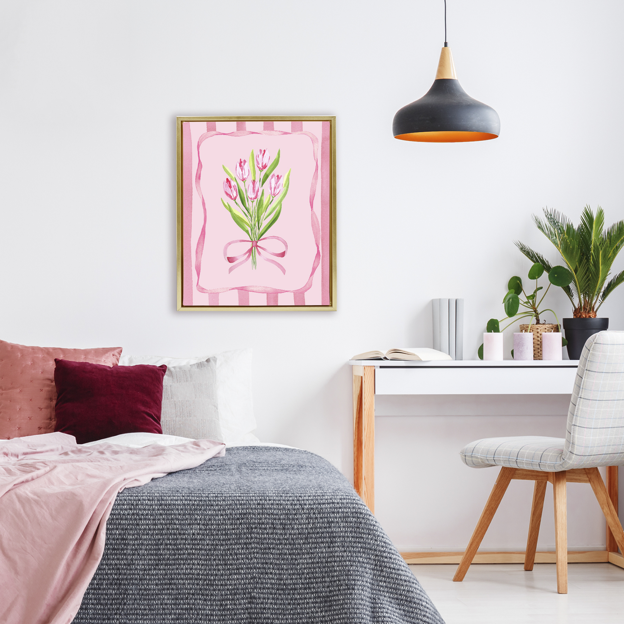Pretty And Sweet Tulips Gold Framed Floater Canvas Wall Art, design by Nina Jacobs
