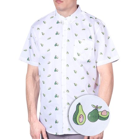 Mens Avocado Hawaiian Shirt Short Sleeve Button Down Up Casual Printed Shirts White (Best White Button Down)