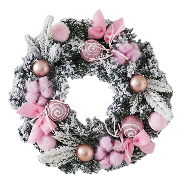 Guirnalda navideña para puerta, accesorios, manualidades, centros de mesa con lazo rosa 30 cm de diámetro