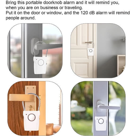 GJX 2026 New Door Handle Alarm 110Db Door Security Alarm with 3 Adjustable Settings Portable Alarm Equipment Battery Operated for Home Travel Hotel Apartment Security