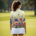 thumbnail image 5 of Uorisanigo Butterfly Flower Women's 3/4 Sleeve Golf Top Comfortable Stylish Women's Dry-Fit Golf Polo Shirts Fashion Zipper Neck Pullover Casual Versatile Workout Tops Daily Wear, 5 of 7