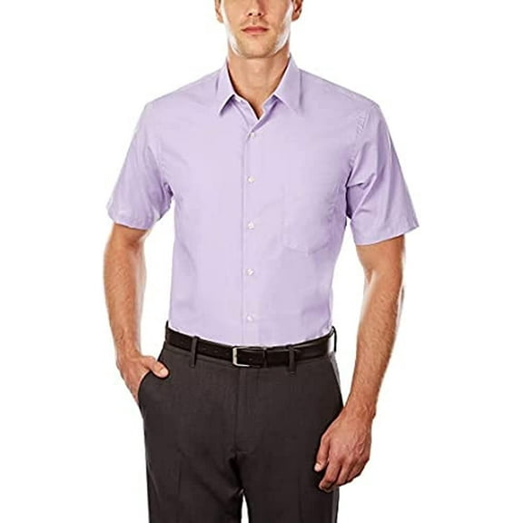 Van Heusen Men's Short Sleeve Dress Shirt Regular Fit Poplin Solid 16" Neck Lavender