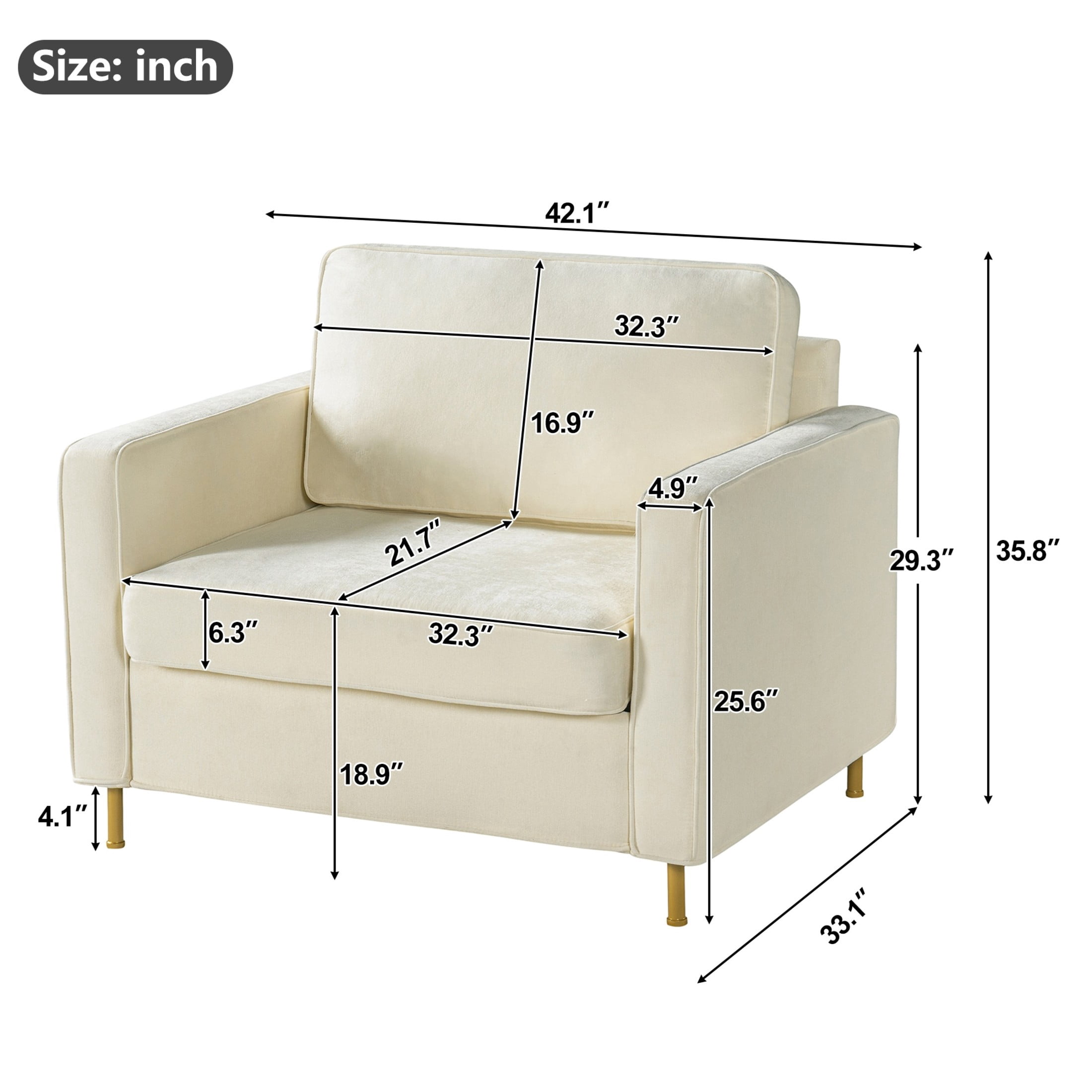 Christopher Knight Home Modern Chenille Upholstered Single Sofa with Square Arms, Pillow Back, Beige
