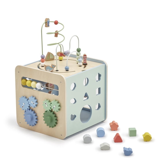 Moover Wooden Mini Activity Cube For Toddlers 12m , 7.89 inches tall