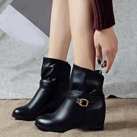 

Akiihool Womens Work Boots Women s Fashion Platform Boots Lace Up Platform Lug Sole Slip on Wedge Ankle Booties (Black 7.5)