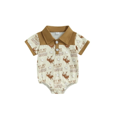 

Summer Baby Boys Jumpsuit Newborn Infant Casual Western Cowboy Print Lapel Short Sleeve Button Romper Gentleman Overalls