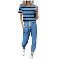 thumbnail image 2 of Baikeli Women's Suits Clearance Two Piece Outfits for Women 2024 Summer Suits Striped Tops Drawstring Waist Pants Jogger Sets With Pockets Womens 2 Piece Outfits Casual, 2 of 5