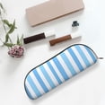 thumbnail image 6 of Leather Semi-Circular Storage Bag 7.5×2.6×1.4in Single Pocket Design Semi-Circular Shape Can Be Used As A Storage Pen Makeup Bag Light Blue Stripe_3, 6 of 7