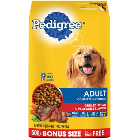 - Pedigree Complete Nutrition Adult Dry Dog Food Grilled Steak & Vegetable Flavor, 50 lb. Bag