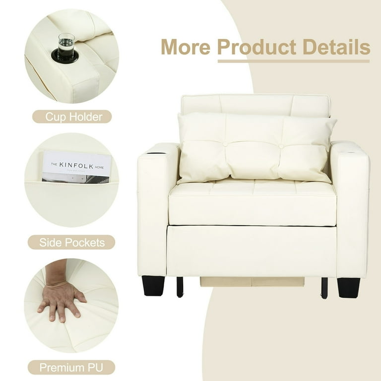 DURASPACE Futon Chair Bed Convertible Chair 3 in 1 Pull Out Sleeper Chair Beds for Living Room Off White Faux Leather Walmart