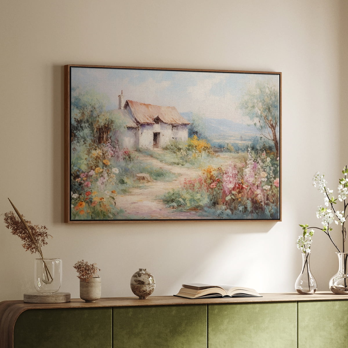 Vintage Landscape-CCLVIII By Wexford Home Framed in Walnut Wood Gallery Wrapped Canvas 17 in. x 25 in.