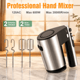600W Electric Hand Mixer with 6 Piece Stainless Steel Mixing, Multi ...