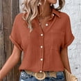 thumbnail image 6 of Tittly Womens Linen Shirt Women'S Gauze Tops Linen Button Up Shirts for Women Womens Blouses Tops Batwing Sleeve Pocket Patched Shirt Work T Shirts Double Layer Wrinkled Fabric Brown, 6 of 6