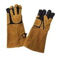 thumbnail image 2 of Guantes para manipulación de animales, antimordeduras, gruesos, multifunción, acolchado reforzado, doble cuero para entrenamiento y aseo de perros. 385 cm amarillo negro, 2 of 10