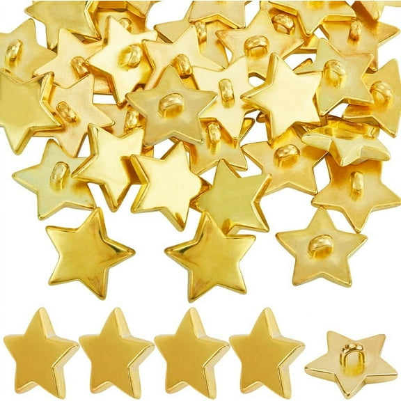 1 Box 40Pcs Plastic Pentagram Star Buttons Decorative Small Mini Golden 1 Hole Coat Button for Clothing DIY Crafts Sewing Embellishments Cardmaking Scrapbooking 0.71inch(18mm) Gold DIY