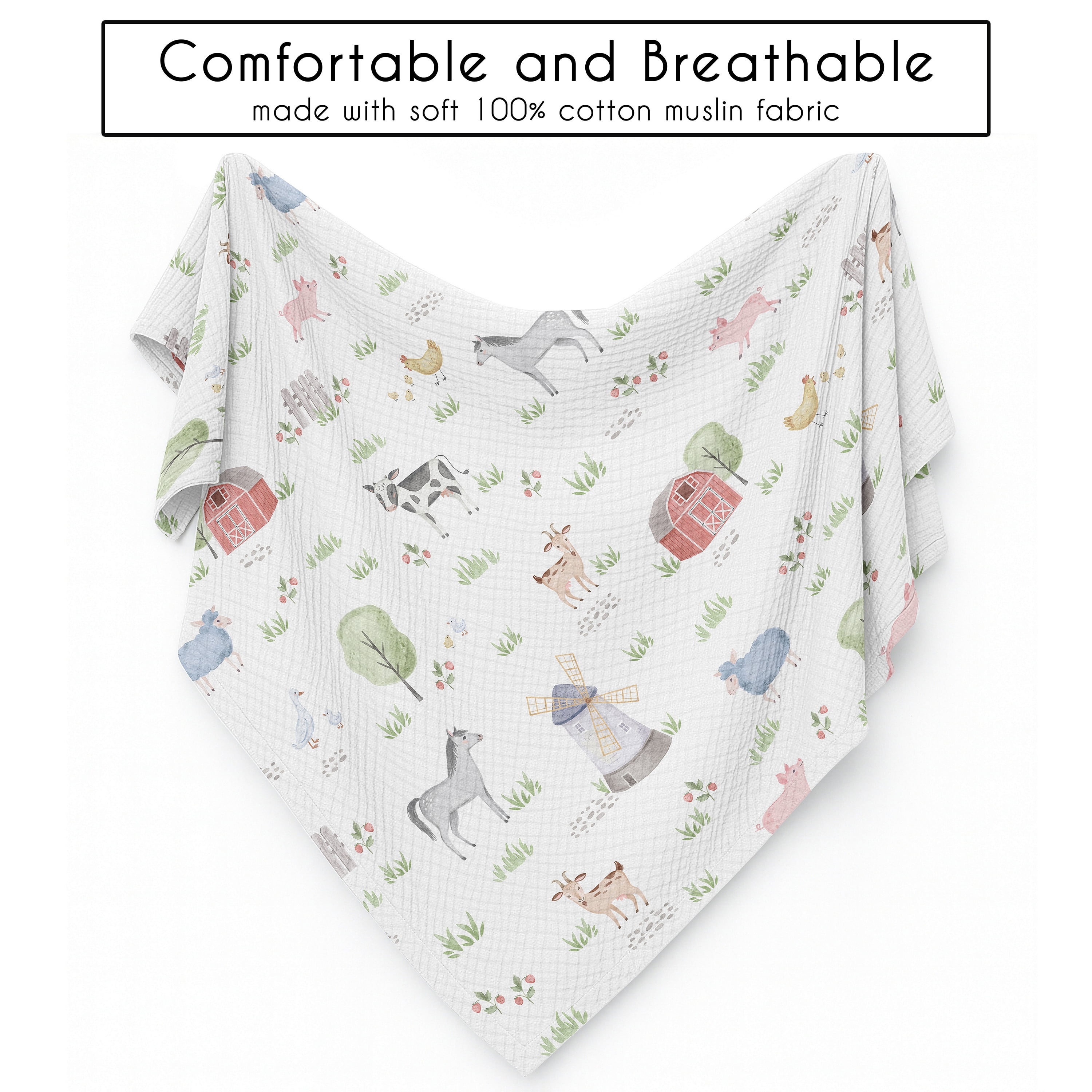 Sweet Jojo Designs Farm Animals Boy, Girl, Unisex/Gender Neutral 100% Cotton Muslin Baby Swaddle Receiving Blanket