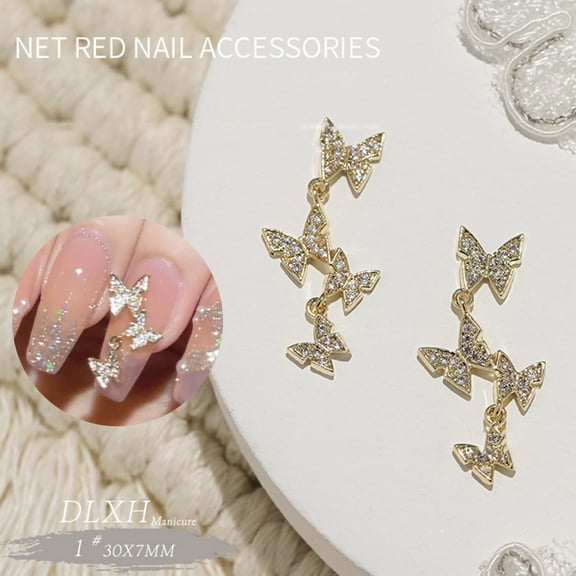 dianhelloya Nail Art Ornament Vibrant Color Shiny Visual Effect Creative Shape Non-Fading Decorative Metal Butterfly Nail Charms Manicure Art Ornament H