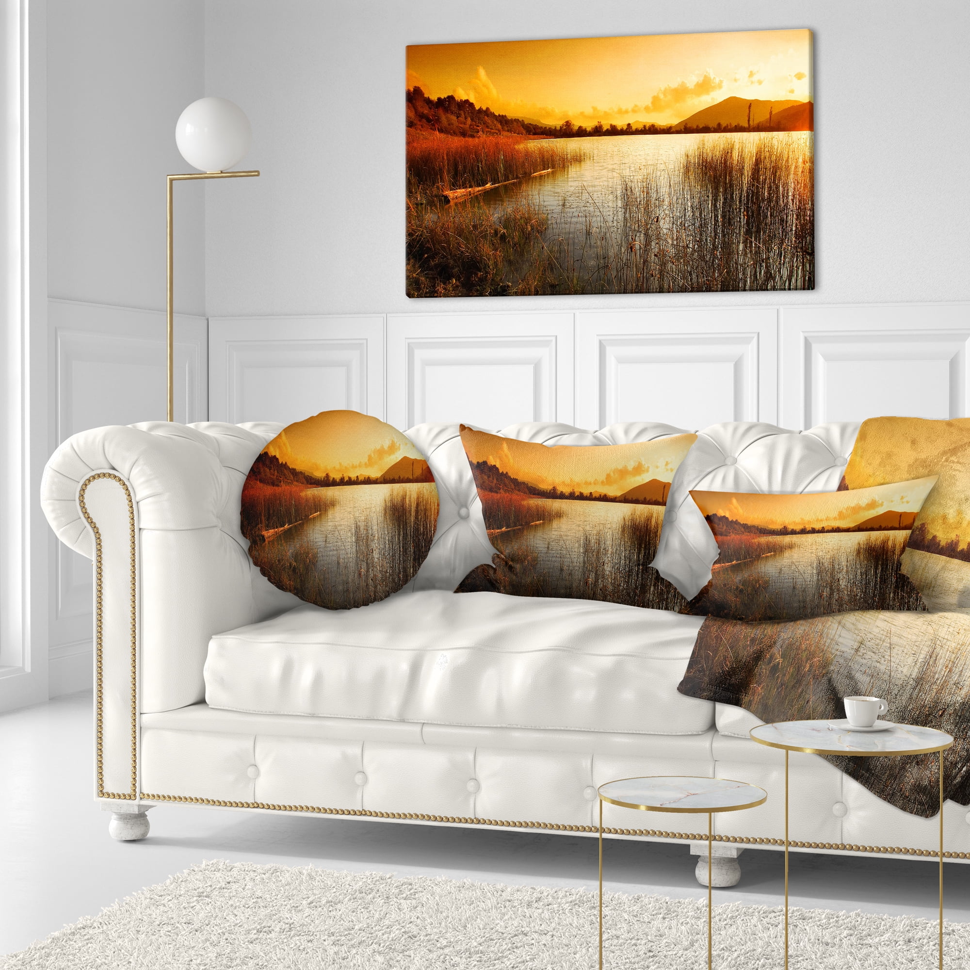 Designart Calm Evening with Lake and Mountains - Landscape Printed Throw Pillow - 12x20