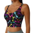 thumbnail image 2 of Fotbe Colorful Dragonflies Pattern Womens' Sports Bra Longline Wirefree Padded with Medium Support Sports Moisture-Wicking Workou Vest,Tank Top-XX-Large, 2 of 7