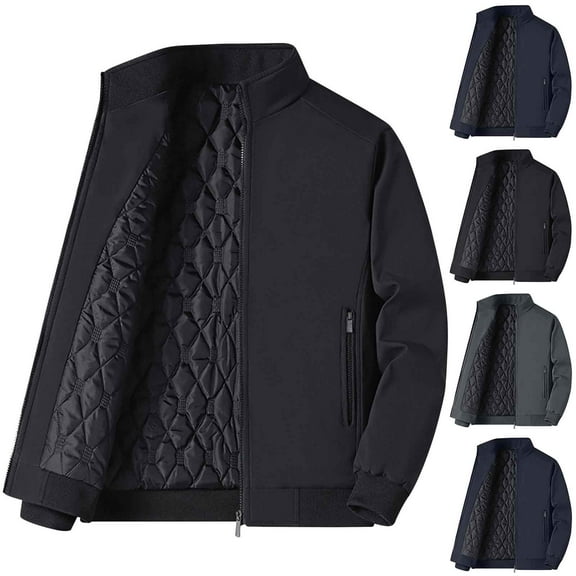 Brondbend Jacket for Men Coat for Men Mock Neck Long Sleeved Zipper Outerwear Solid Color Stylish Thick Jacket Loose Party Tops Black