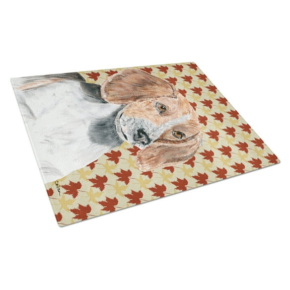 Caroline's Treasures English Foxhound Fall Leaves Glass Cutting Board Large