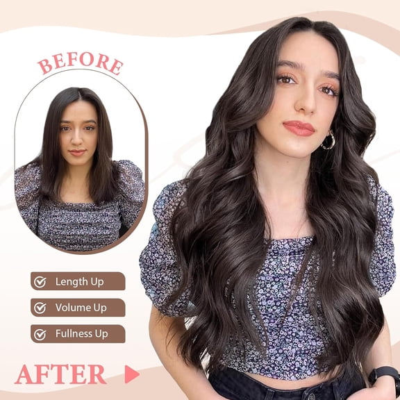 WEIF-Clip in Hair Extensions, 6 PCS 1 6 Inch Hair Extensions Clip Ins, Dark Brown Long Wavy Hairpieces(16inch, 6pcs, Dark Brown)