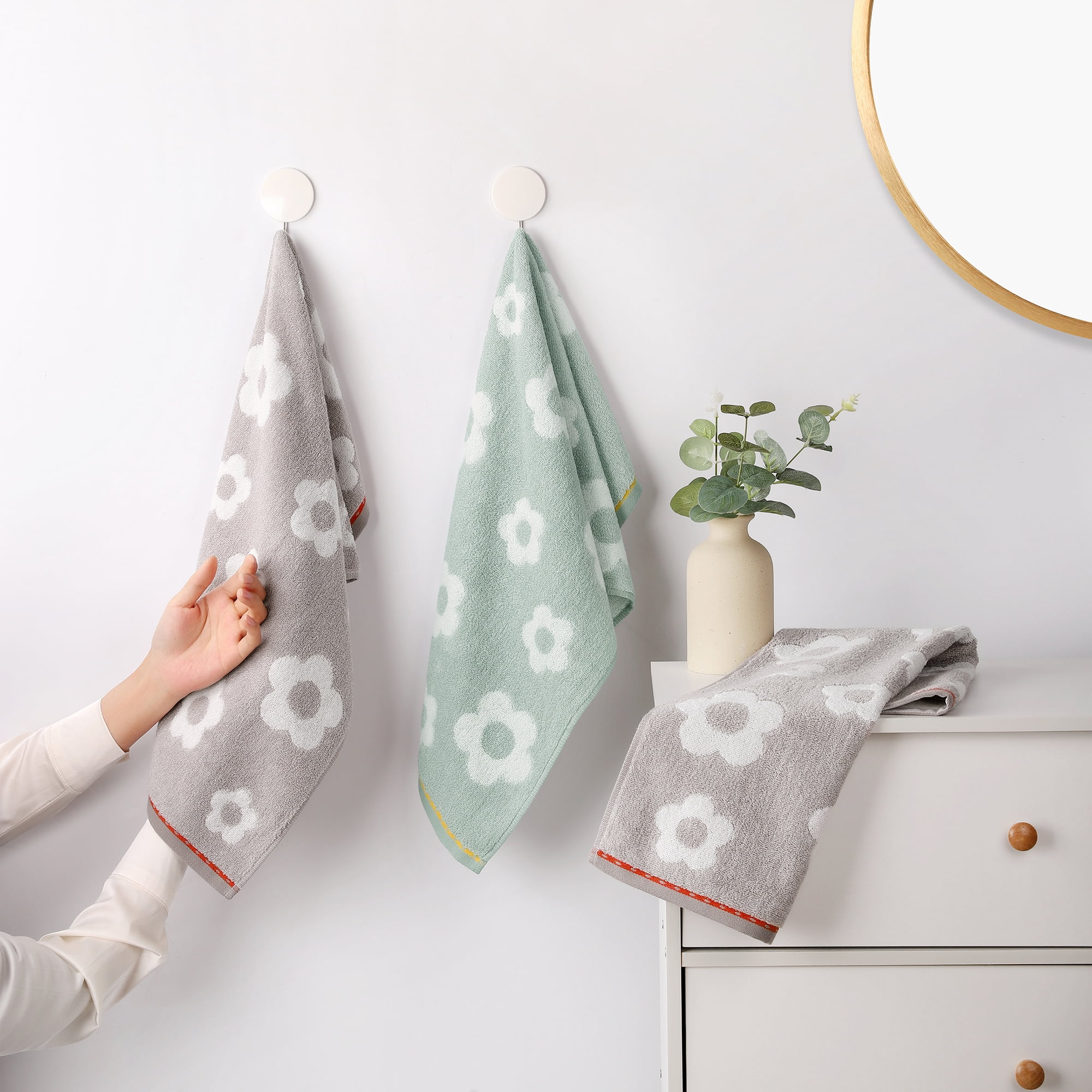 Unique Bargains Floral Cotton Absorbent Decorative Towel Pink 4-Piece