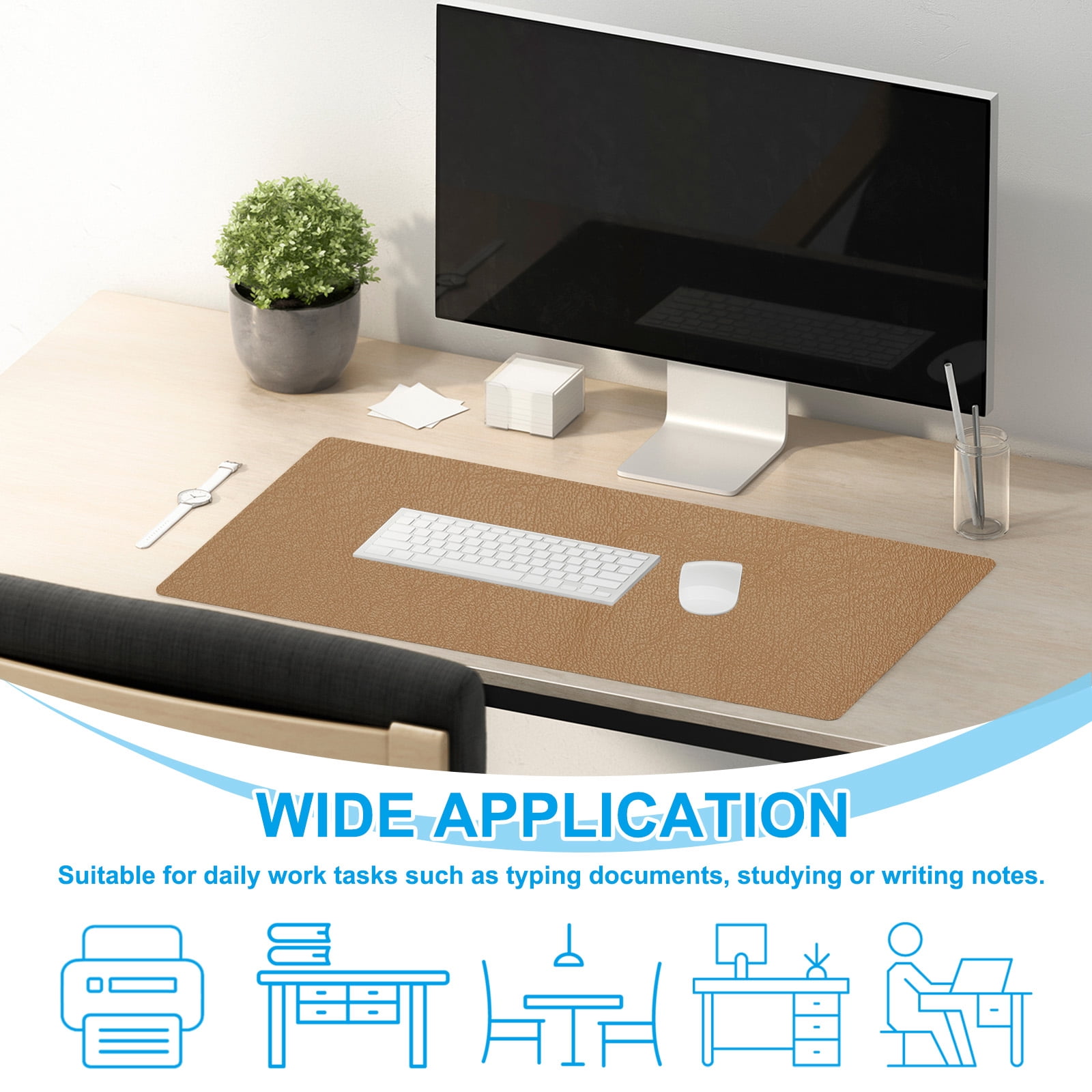 Uxcell 35.4" x 17.7" Leather Desk Pad Protector, 1Pcs Large Dual-Sided Desk Mat Waterproof Leather Mouse Pad for Laptop Computer Writing Desk Table Gaming Home, Light Gray/Sky Blue
