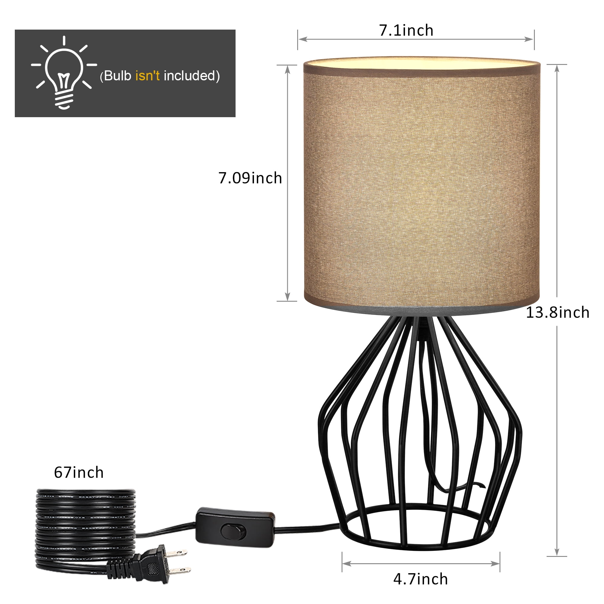Black Farmhouse Table Nightstand Lamp Metal Cage with Hollow Base