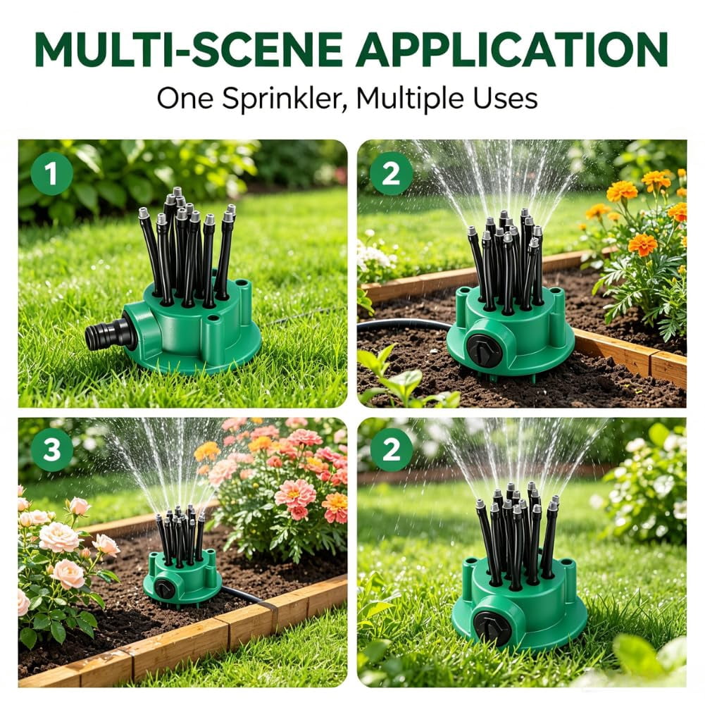 360° Coverage Precision Garden Irrigation Sprinkler with Heavy-Duty Spike Base, Automatic Rotating Lawn Sprinkler, for Yard, Lawn Sprinkler