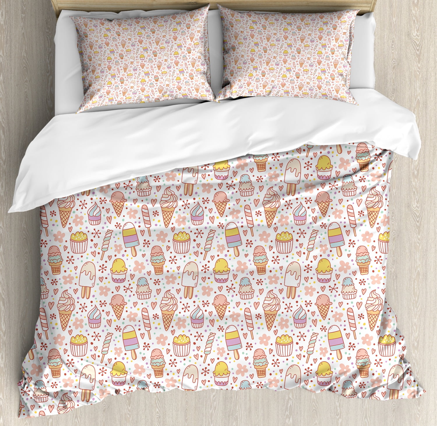 Ice Cream Duvet Cover Set, Cute Candies and Yummy Heart Figures Summer ...