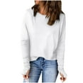 thumbnail image 2 of Guieoi Womens Tops Plus Size Women's Casual Solid Round Neck Loose Striped Long Sleeved T-shirt White Black*Friday/Cyber*Monday Clearance, 2 of 9