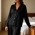 thumbnail image 5 of qafoshin Long Sleeve Pajama Sets for Women Lapel Button Down Tops and Long Pant Two Piece Matching Set Soft Sleepwear, 5 of 7