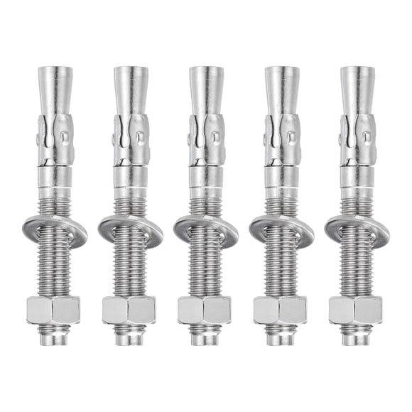 Uxcell 5 Pcs Wedge Anchors, 5/8" x 5" Stainless Steel Concrete Anchors Bolts, Heavy Duty Standard Fastener for Cement Wall Base Bracket (Include Washers Nuts, Silver Tone)