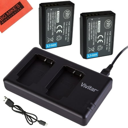 Digital Camera Battery Len (BM Premium 2-Pack of LP-E10 Batteries and USB Dual Battery Charger Kit for Canon EOS Rebel T3, T5, T6, Kiss X50, Kiss X70, EOS 1100D, EOS 1200D, EOS 1300D Digital)