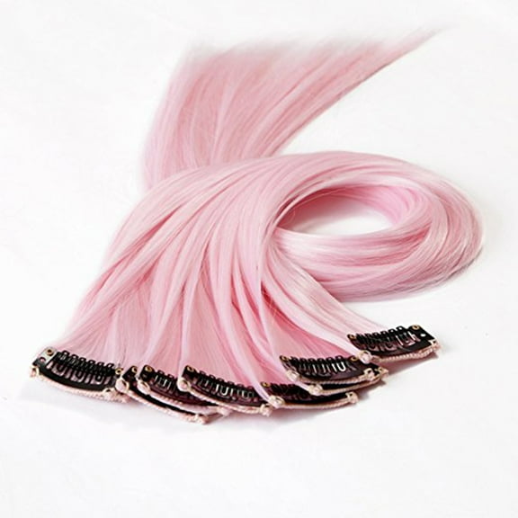 Aloha 10pcs Colored Highlight Synthetic Clip on in Hair Extensions (Light Pink)