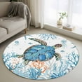 thumbnail image 2 of Sea Turtle Coastal Round Area Rug 3 FT, Small Kitchen Bathroom Mat, Nautical Summer Beach Coral Ocean Washable Indoor Outdoor Throw Runner Carpet Non-Shedding Doormat for Table Shower Sofa Entryway, 2 of 9