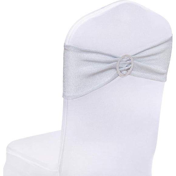 Fantastic Pack of 10 Silver Chair Sashes Bows with Buckle Slider Universal Elastic Spandex Bands Ties for Banquet Event Decor Silver 10 providing excellent performance. Get yours today!