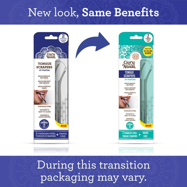 GuruNanda Stainless Steel Spoon Tongue Scraper, 2pk