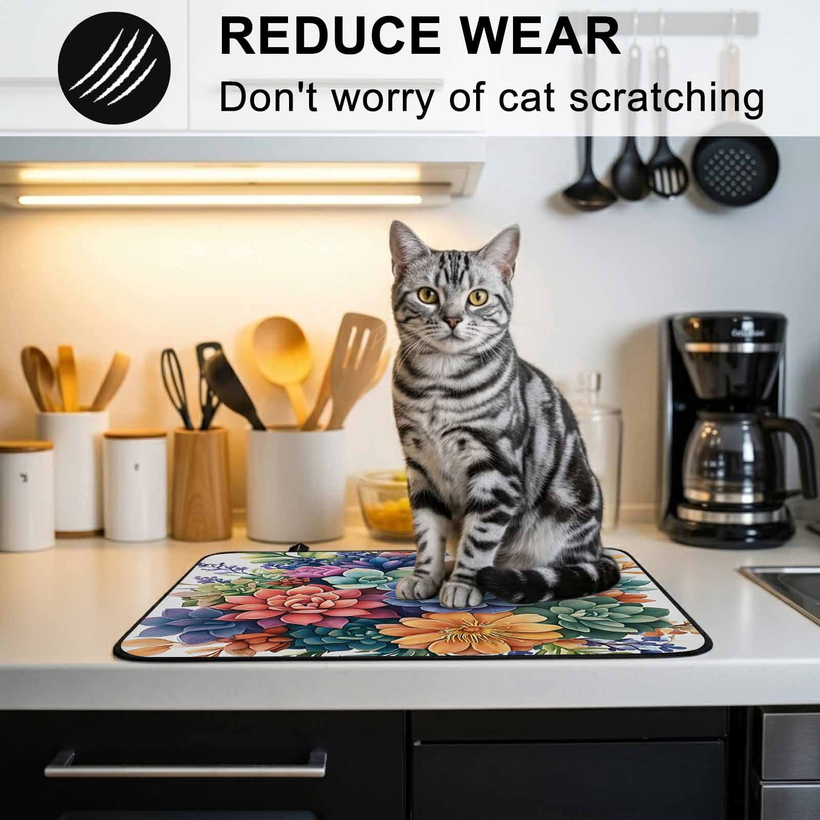 Colorful Summer Succulents Stove Top Cover for Electric Stove, Heat-proof & Non Slip Glass Top Stove Cover Protector, Spring Floral Watercolor Kitchen Flat Cooktop Rubber Mat 24x21 Inches
