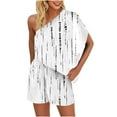 thumbnail image 2 of Idoravan Women Sets Clothing Clearance Two-Piece Womens Summer Printed and Solid One Shoulder Top and with Pocket Shorts Set Suit, 2 of 9