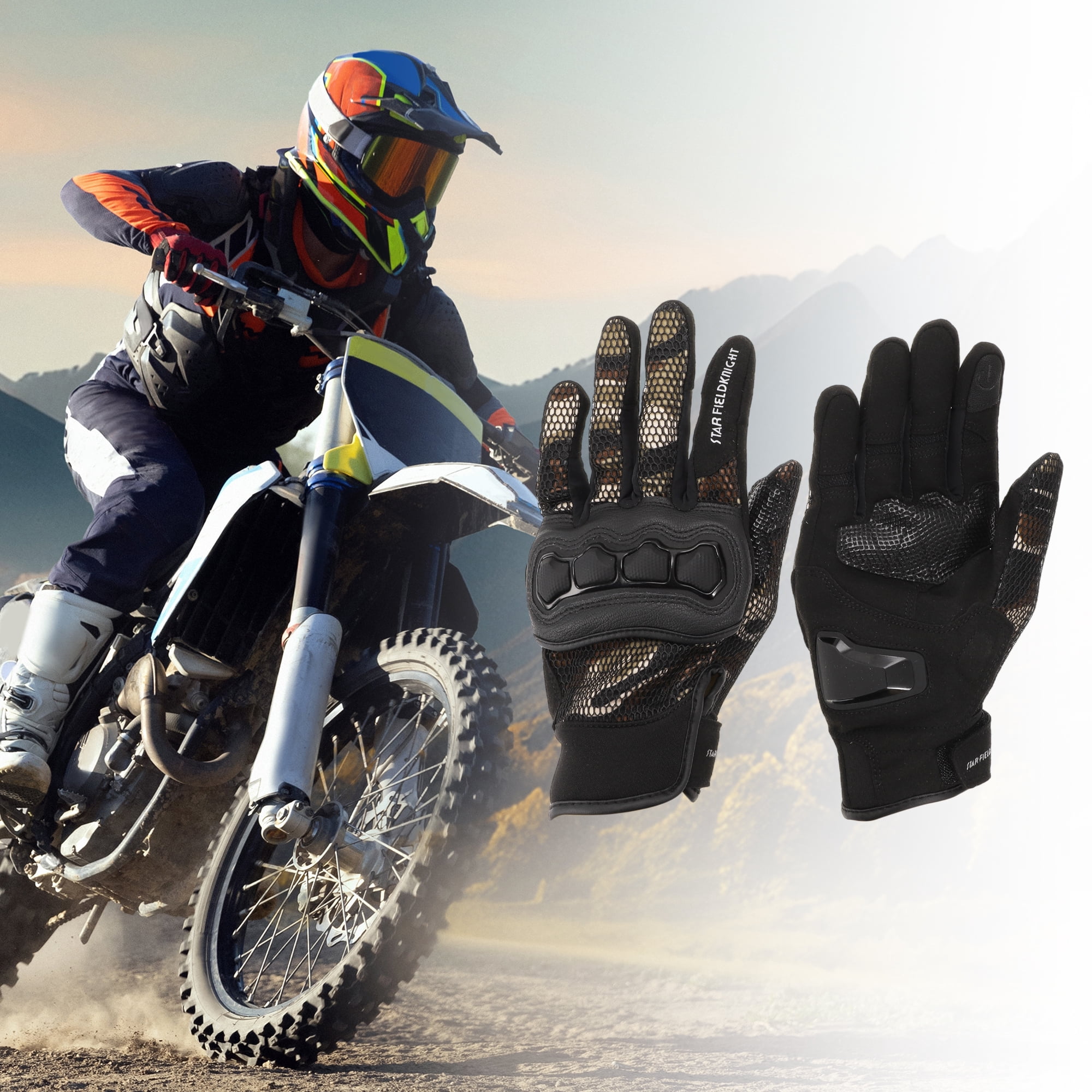 Unique Bargains XXL Motorcycle Gloves Breathable Full Finger Gloves Leather Outdoor Gloves Black Brown 1 Pair